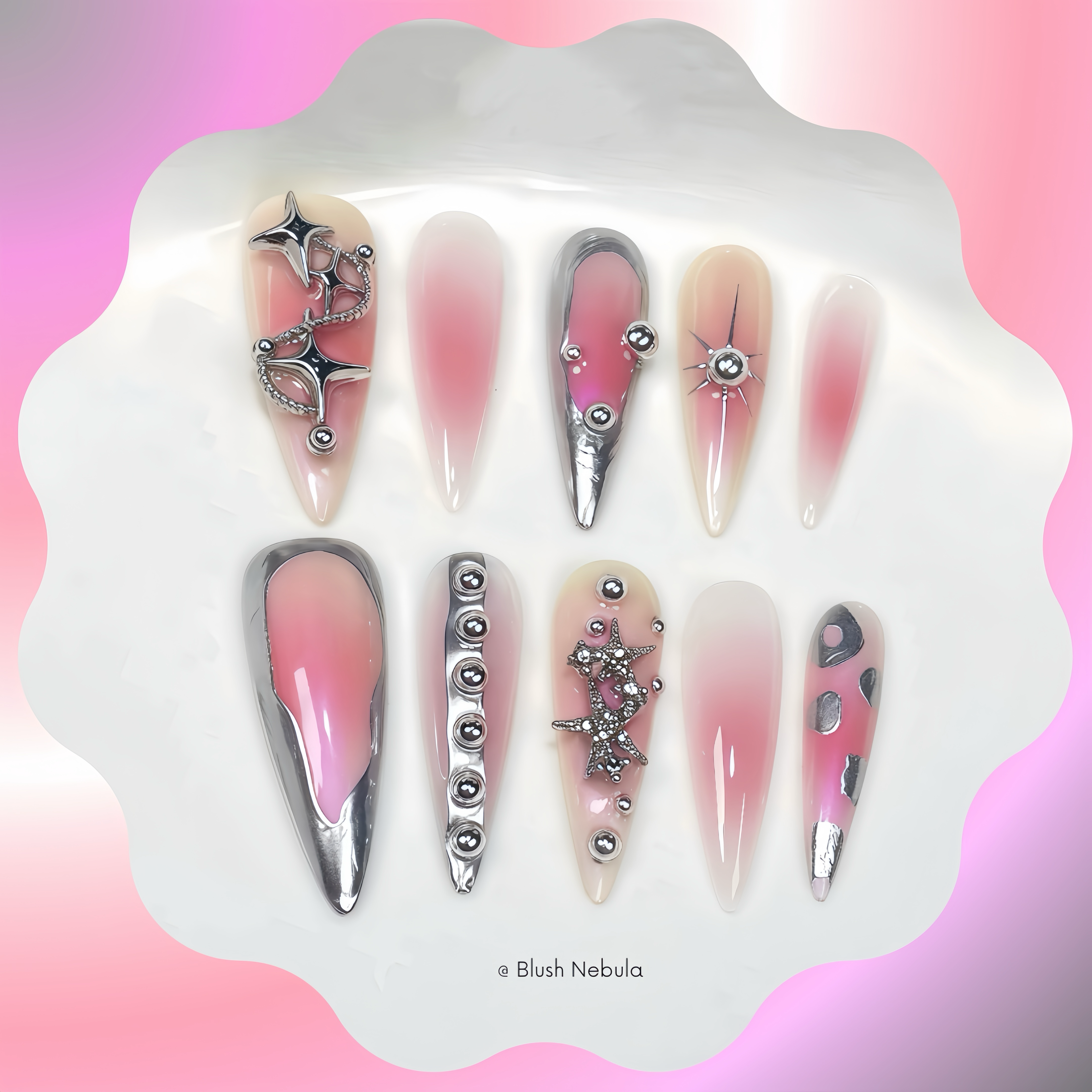 Moonlight Pearl Rhinestone Handmade Press-On Nail π€ Long Coffin