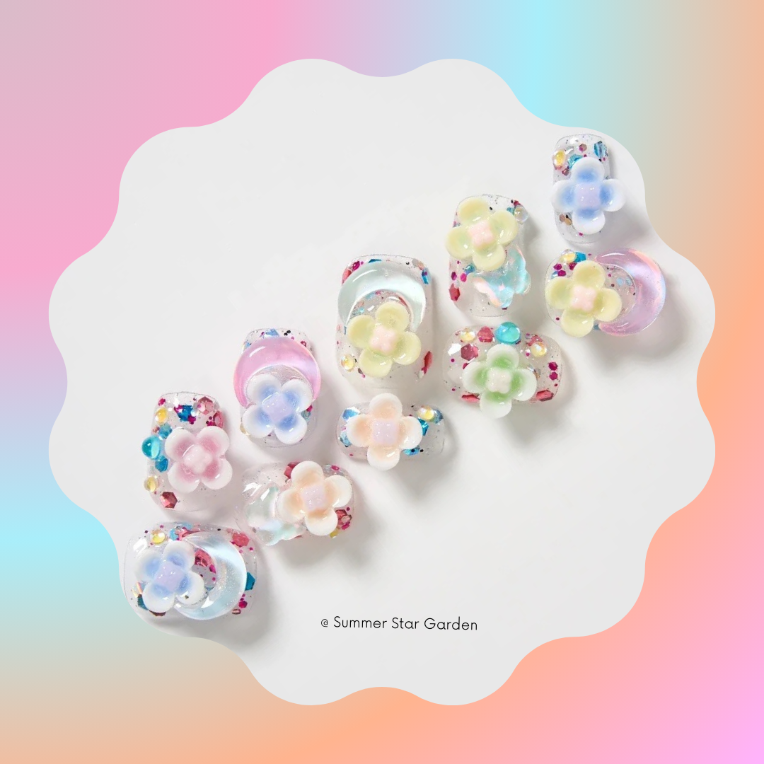 Summer Star Garden Handmade Press-On Nailsđź–¤Short Square