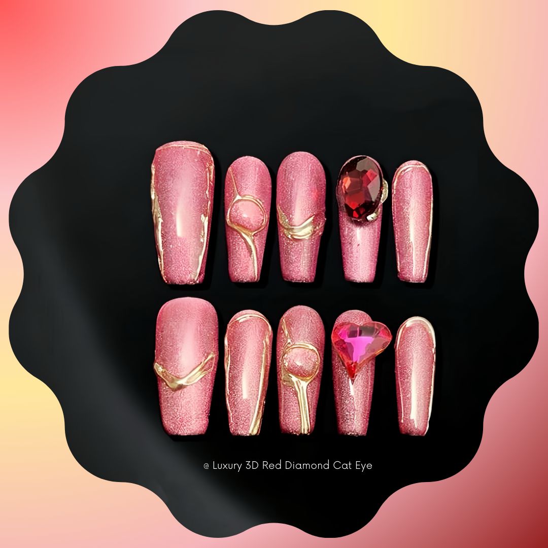 Galactic Black Pink Handmade Press-On Nail 🖤 Medium Coffin