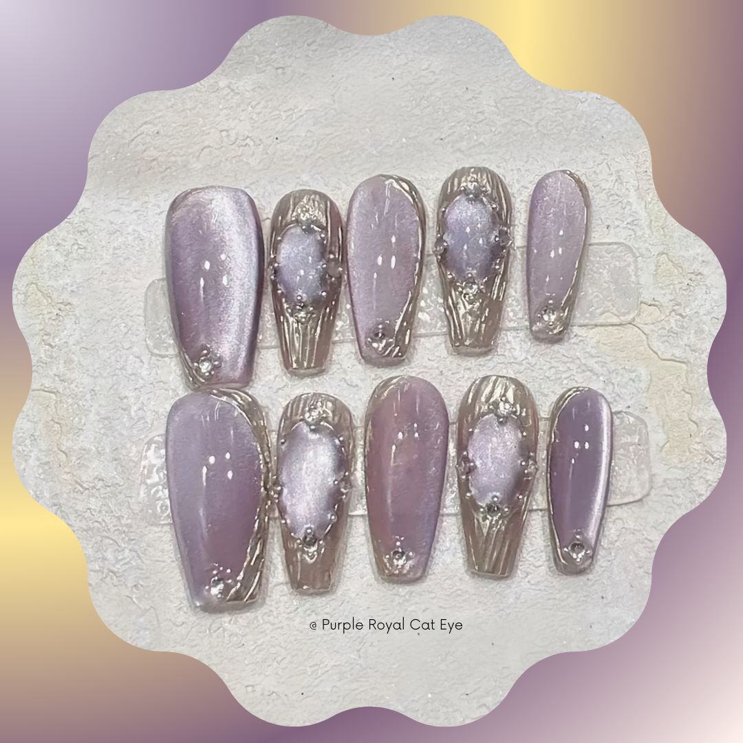 Mint Hue Cat Eye Handmade Press on Nails π€ Medium Coffin