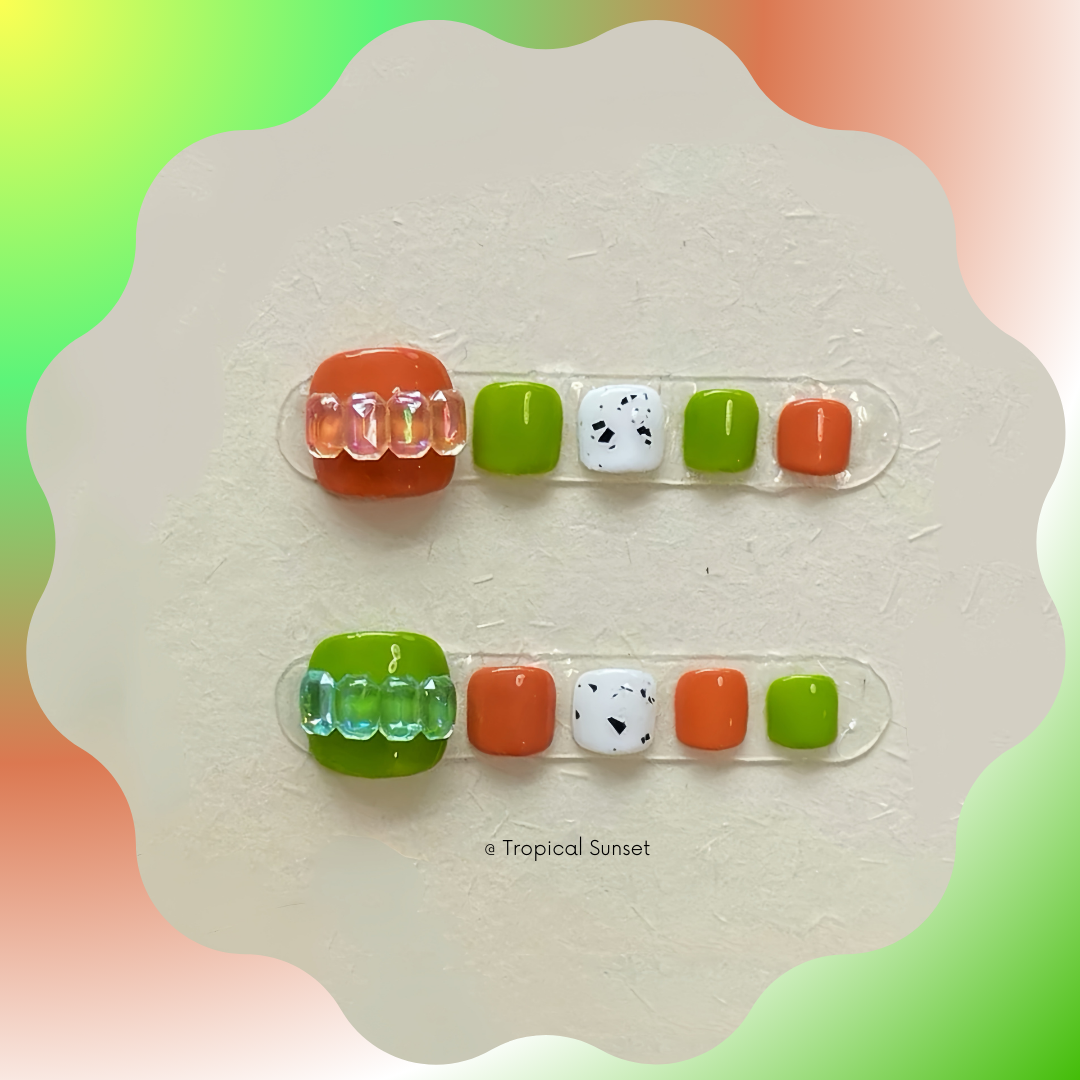 Tropical Sunset Handmade Toe Press-On Nails