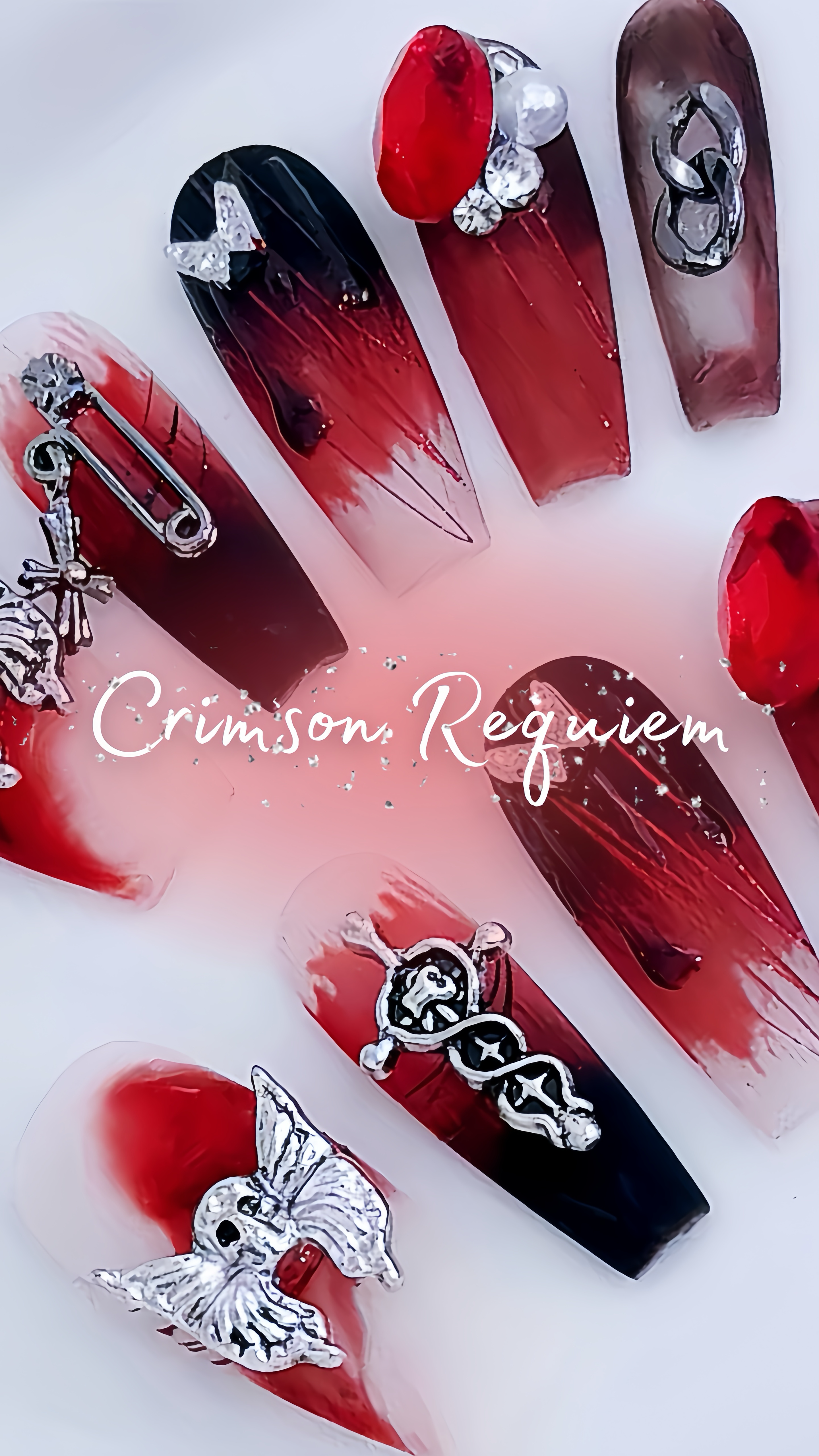 Crimson Requiem Handmade Press-on Nails 🖤 Long Coffin