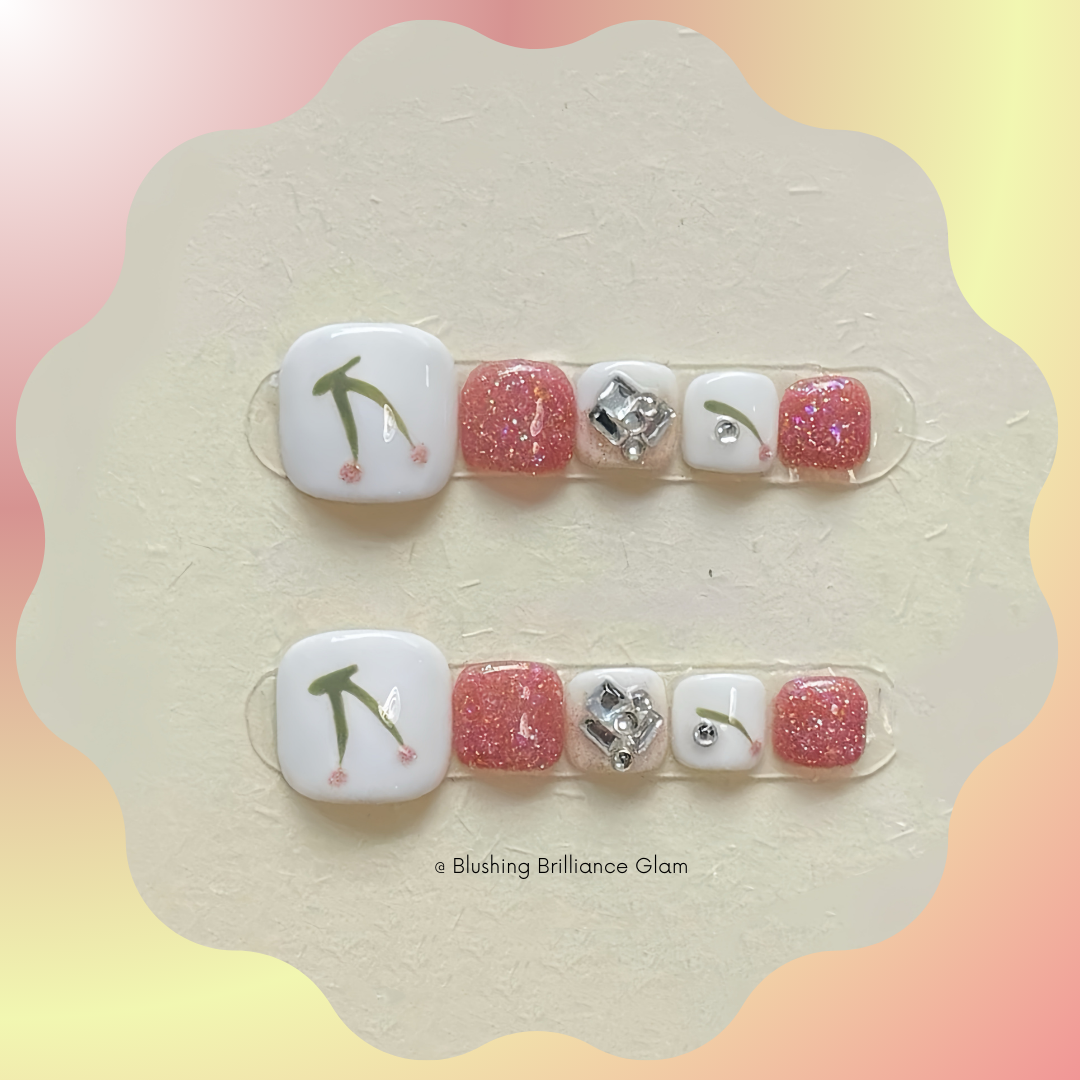 Blushing Brilliance Glam Handmade Toe Press-On Nails