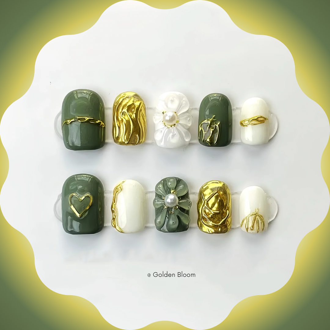 Golden Bloom Handmade Press-On Nails🖤Short Square