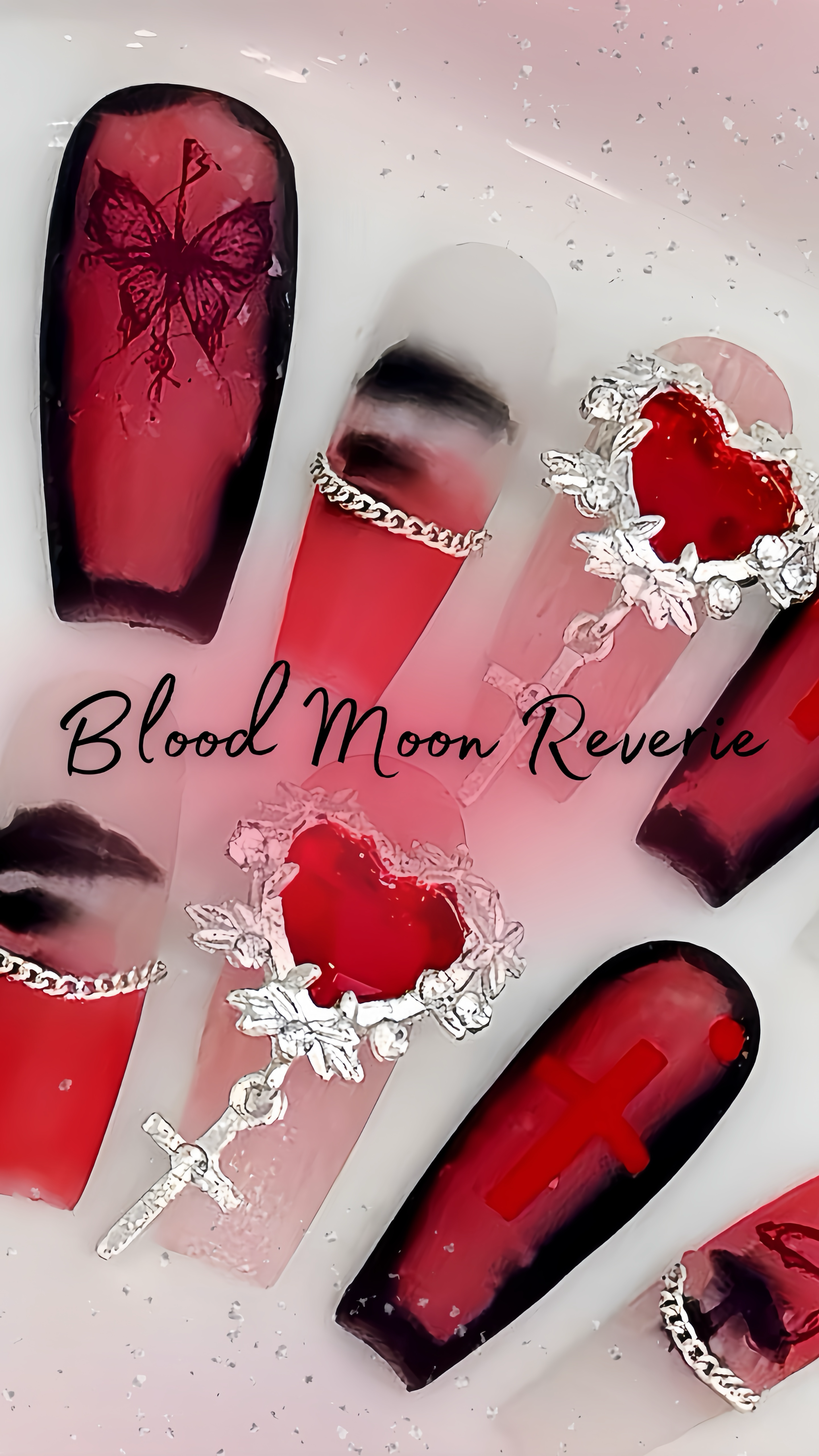 Blood Moon Reverie Handmade Press-on Nails 🖤 Long Coffin