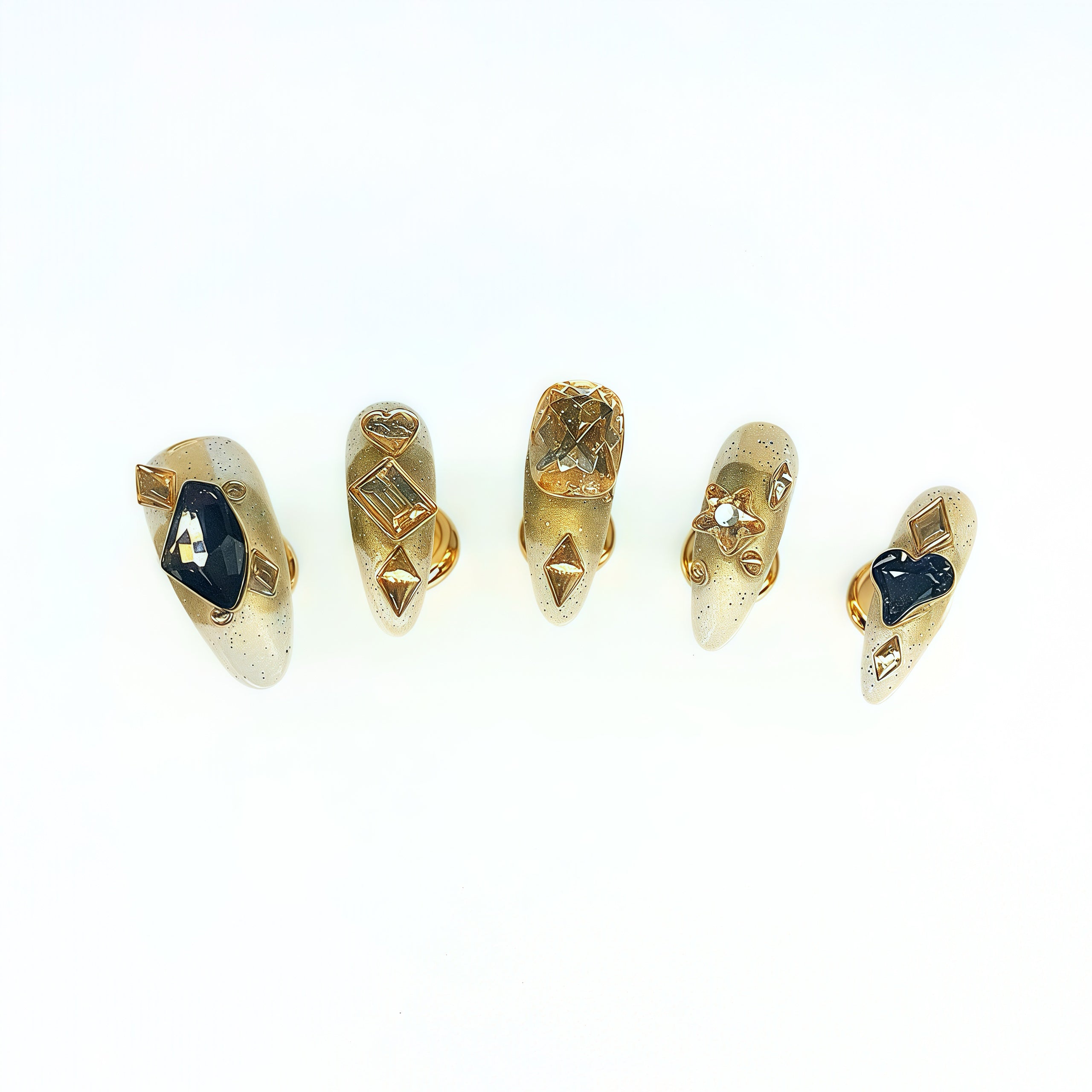 Dazzling Gold Rhinestone Handmade Press-on Nails 🖤 Medium Almond