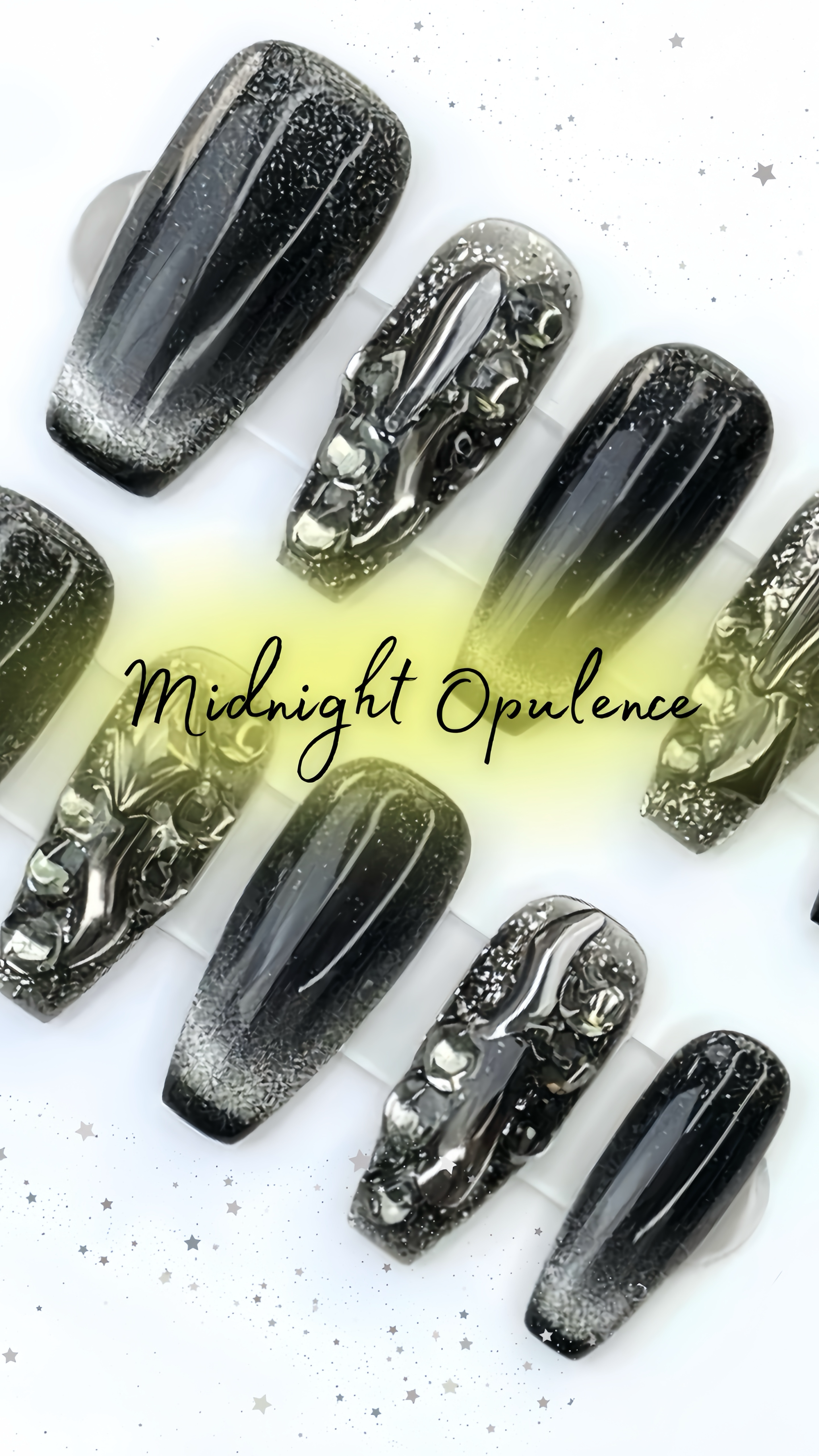 Midnight Opulence Handmade Press-On Nails 🖤 Medium Coffin