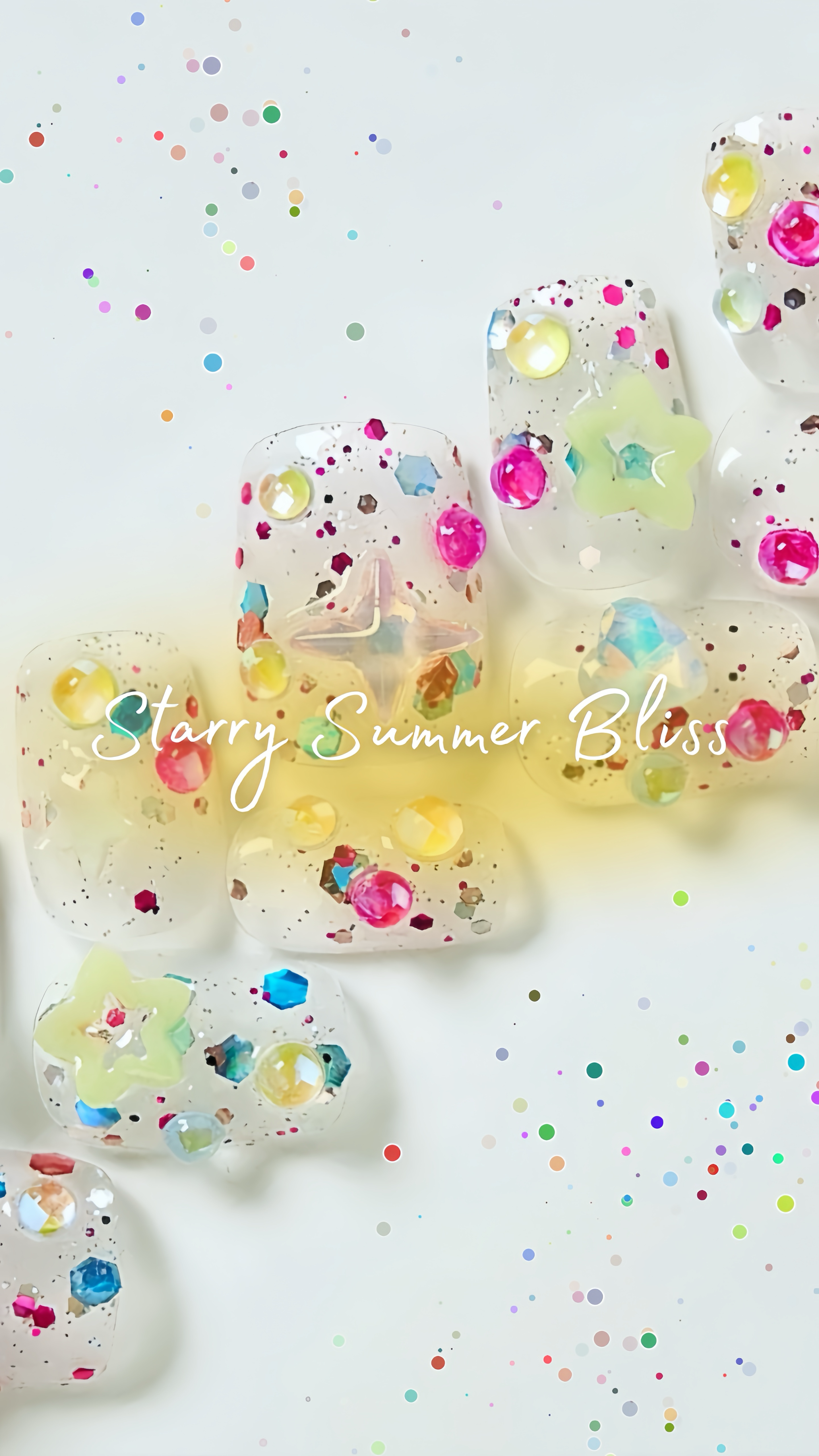 Starry Summer Bliss Handmade Press-On Nails🖤Short Square