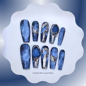 Luxury Blue Dream Rhinestones Handmade Press On Nail 🖤 Medium Coffin